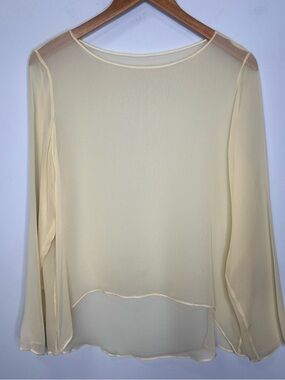 Harari Women’s 100% Crepe Silk Ivory High Low Pullover Sheer Cami Blouse